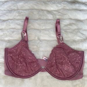VICTORIA'S SECRET VS Unlined Demi Lace Bra Sexy Sheer Convertible Pink Sz 34DD E